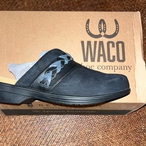 SPENCO Black & Blue Braided Topanga Suede Mules Women’s Size 7 Wide READ ALL